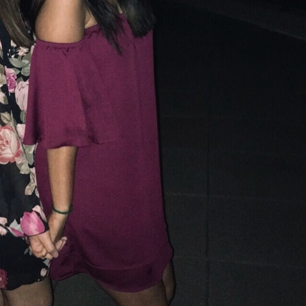 Satin Wine Off The Shoulder Layered Slip Dress